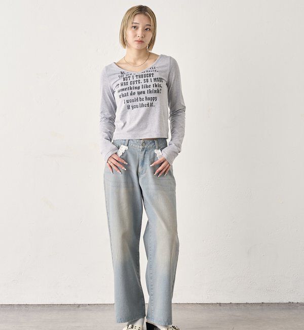  「【2サイズ】レースローライズワイドデニム」|デニム|