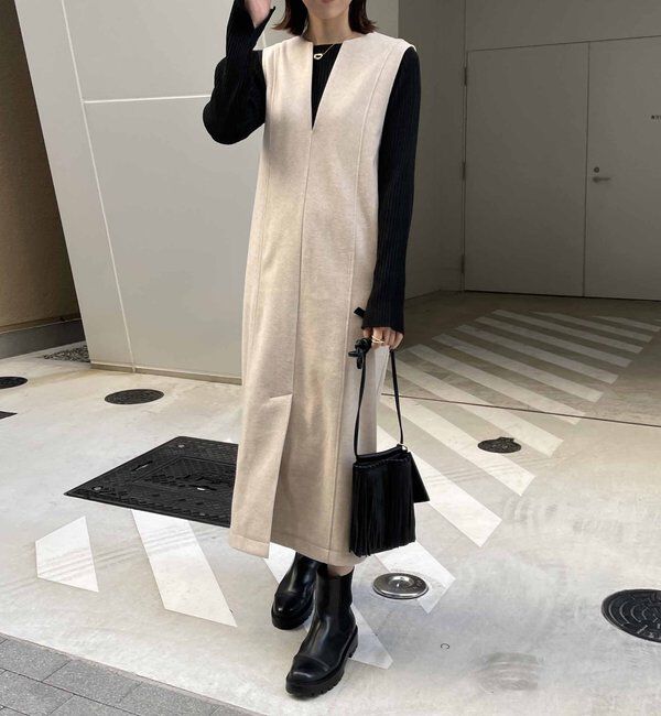  「ストレッチメルトンワンピース」|ワンピース|ベージュ