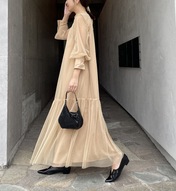  「【オケージョン】【サイズ展開あり】チュールハイネックワンピース」|ワンピース|