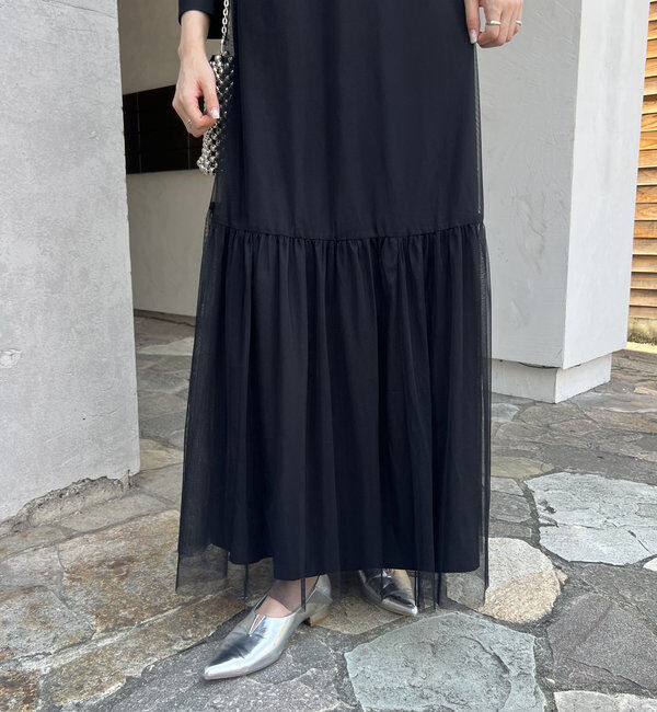  「【オケージョン】【サイズ展開あり】チュールハイネックワンピース」|ワンピース|