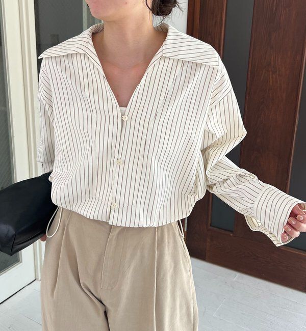  「Vネックストライプショートシャツ」|シャツ・ブラウス|
