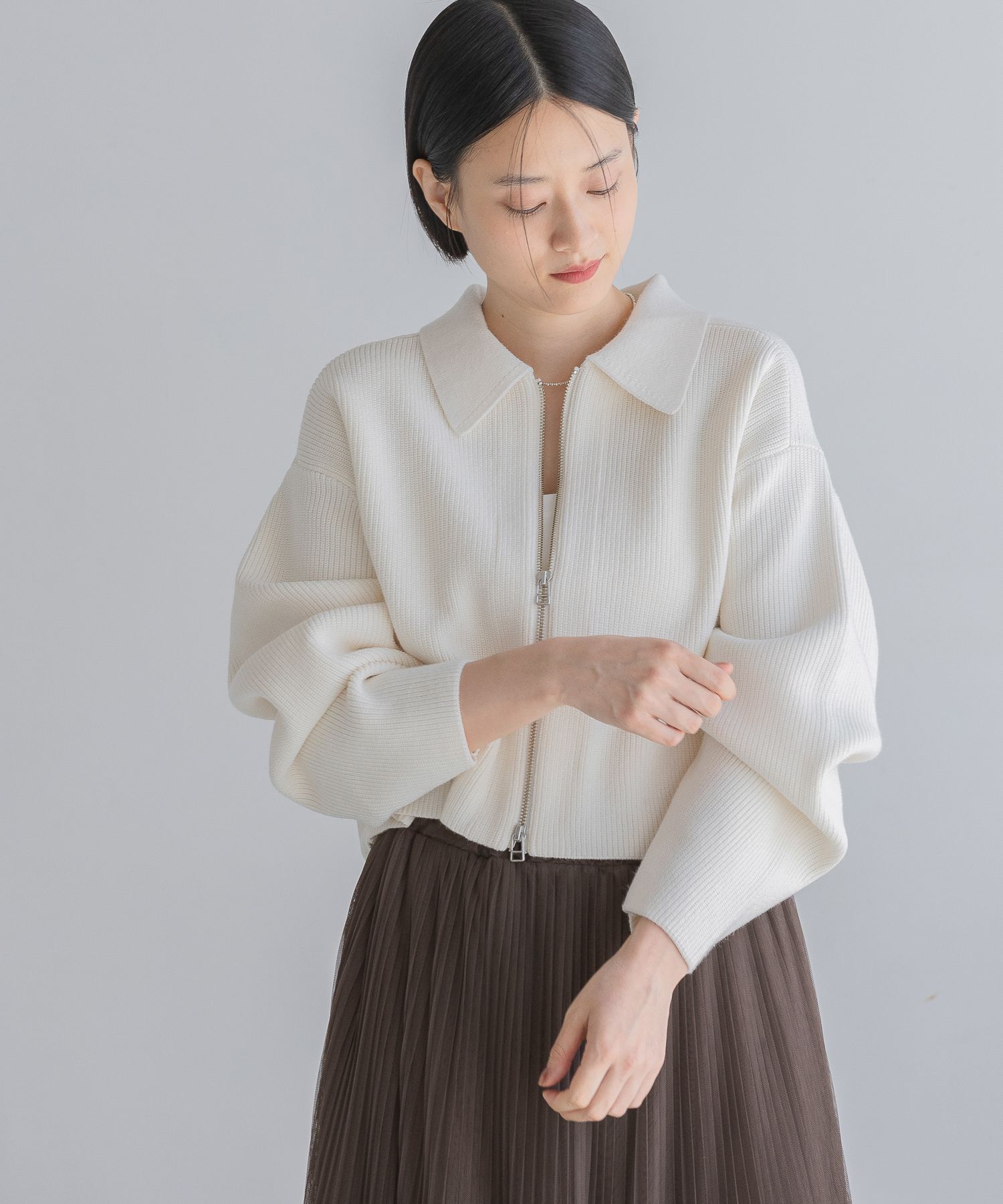A part by 「エリZIPカーディガン」|ニット・セーター|ナチュラル