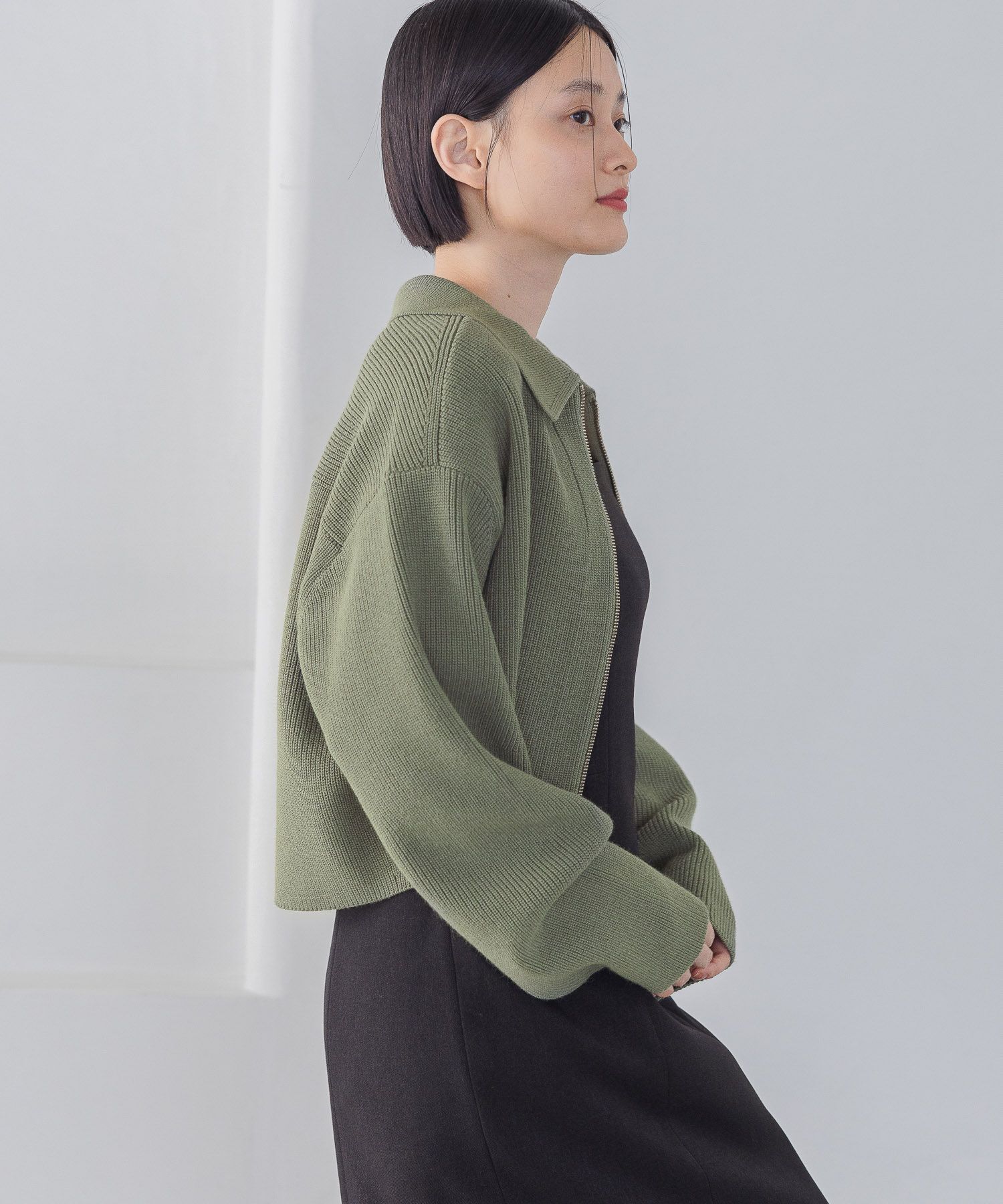 A part by 「エリZIPカーディガン」|ニット・セーター|グリーン