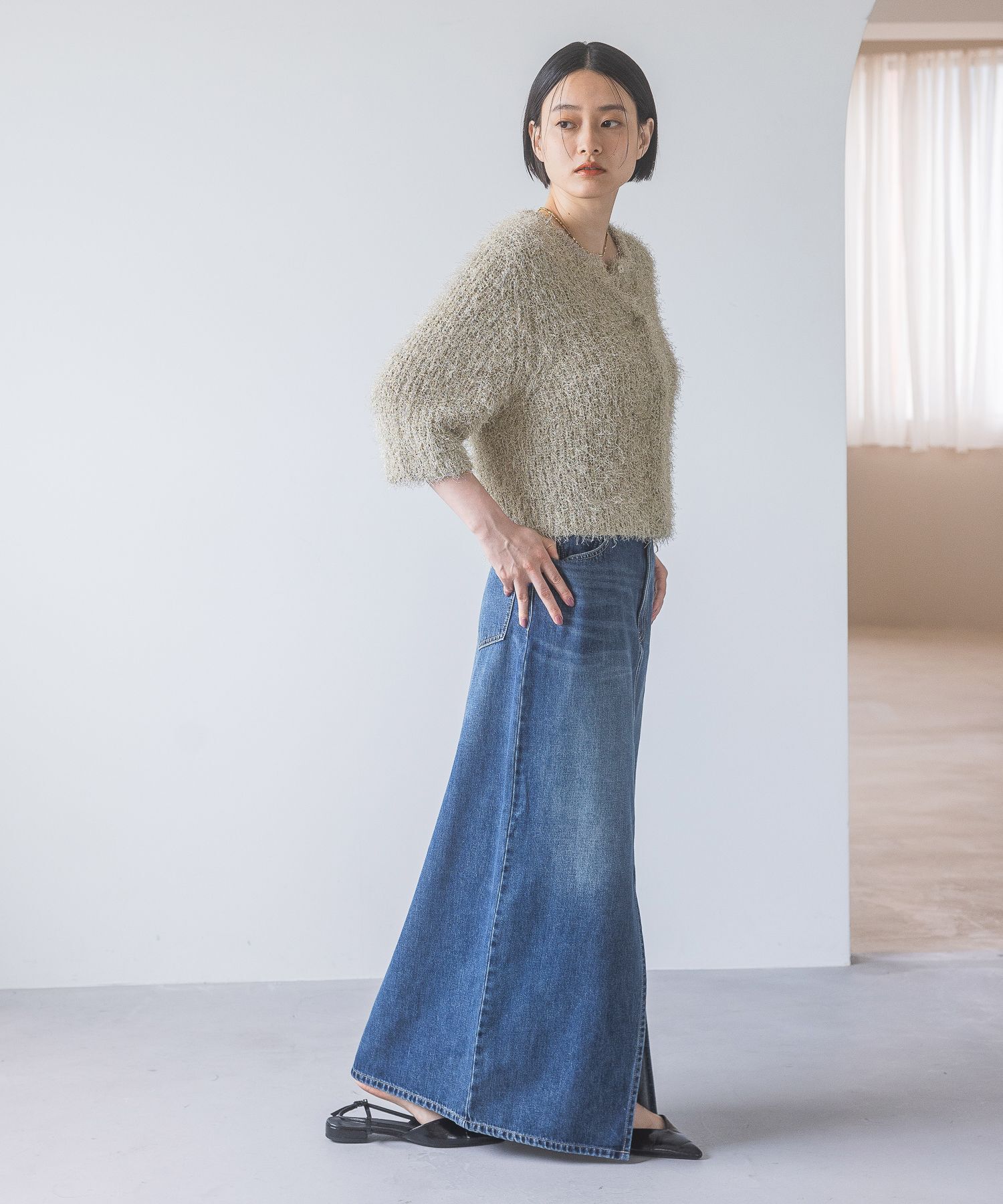 A part by 「ラメフェザーカーディガン_半袖」|ニット・セーター|