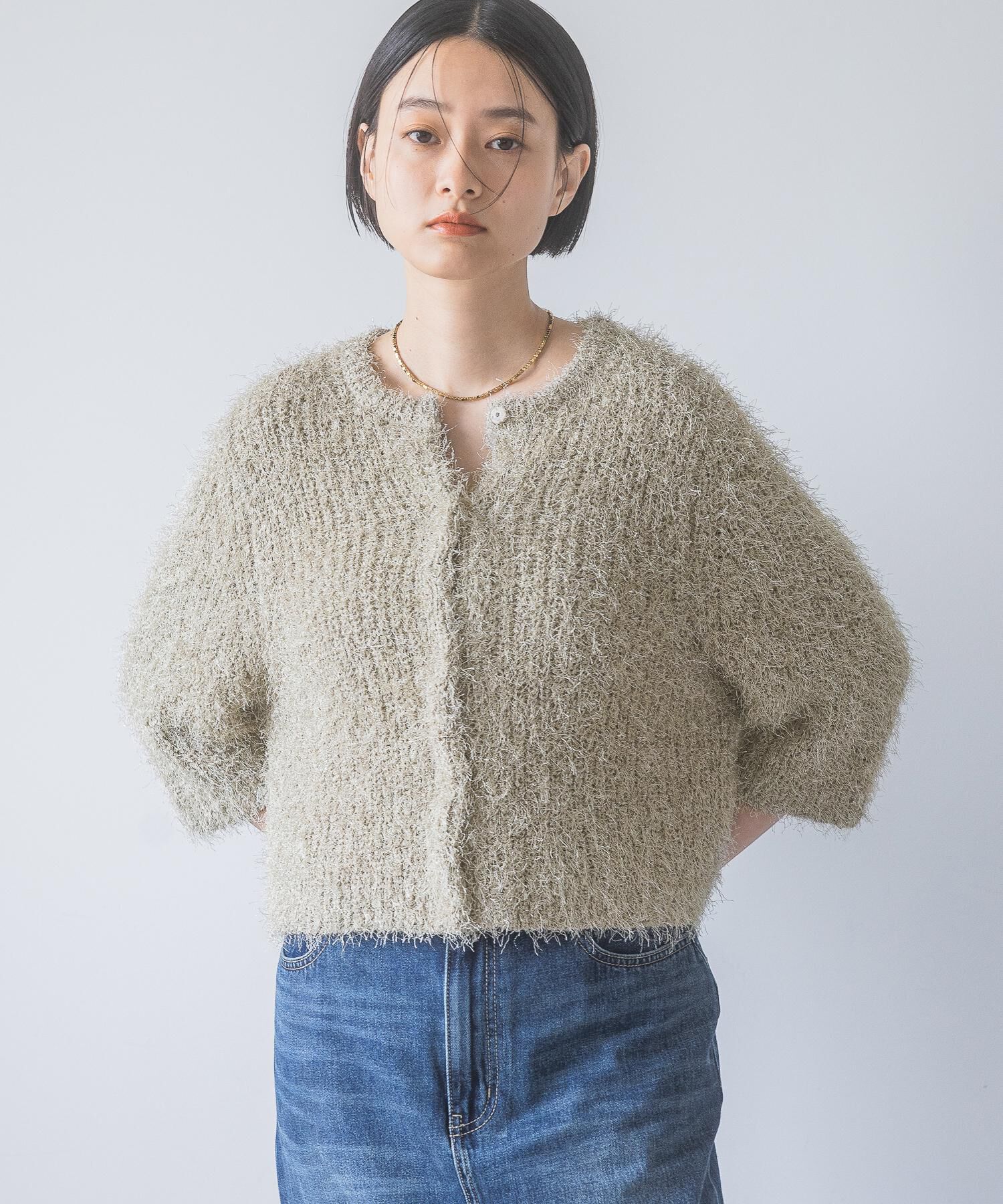 A part by 「ラメフェザーカーディガン_半袖」|ニット・セーター|