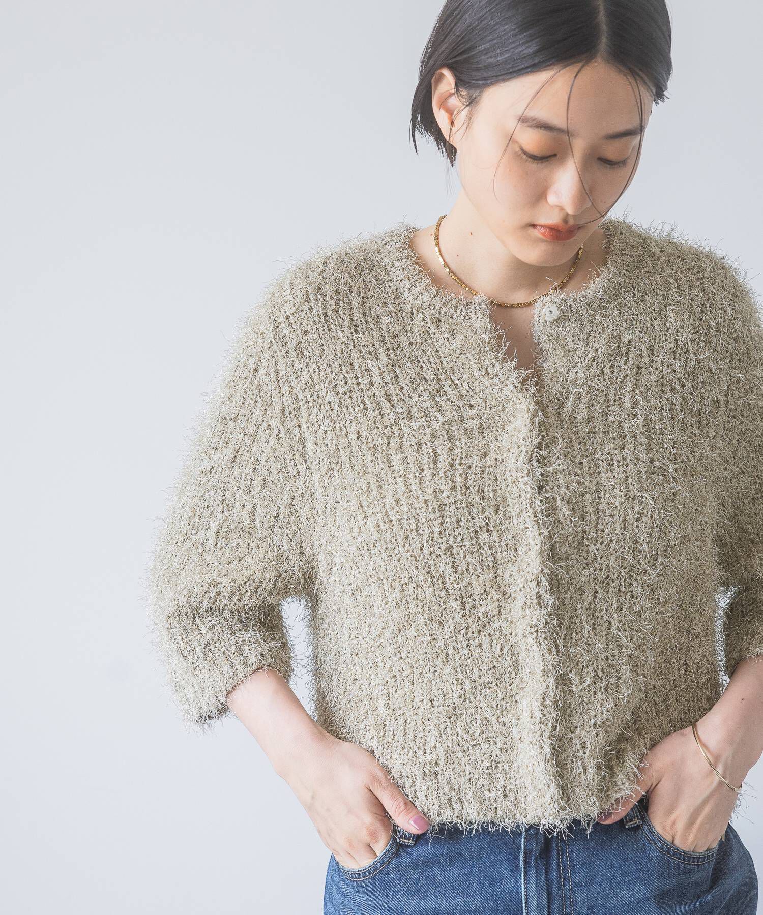 A part by 「ラメフェザーカーディガン_半袖」|ニット・セーター|