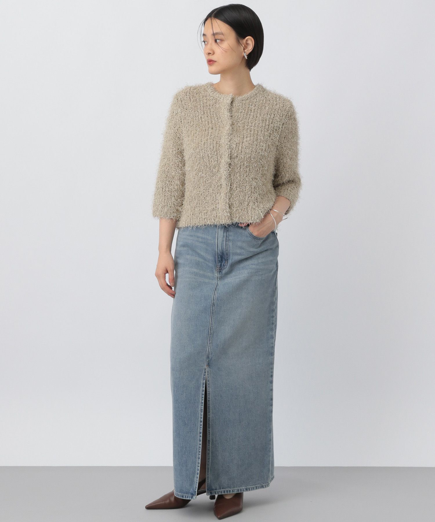 A part by 「ラメフェザーカーディガン_半袖」|ニット・セーター|