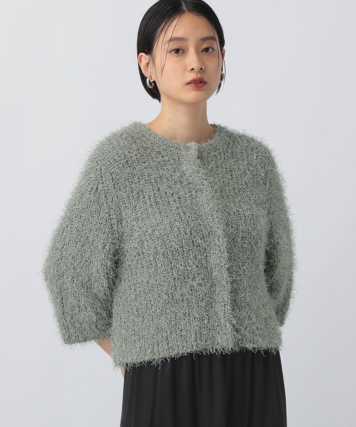 A part by 「ラメフェザーカーディガン_半袖」|ニット・セーター|ライトグリーン