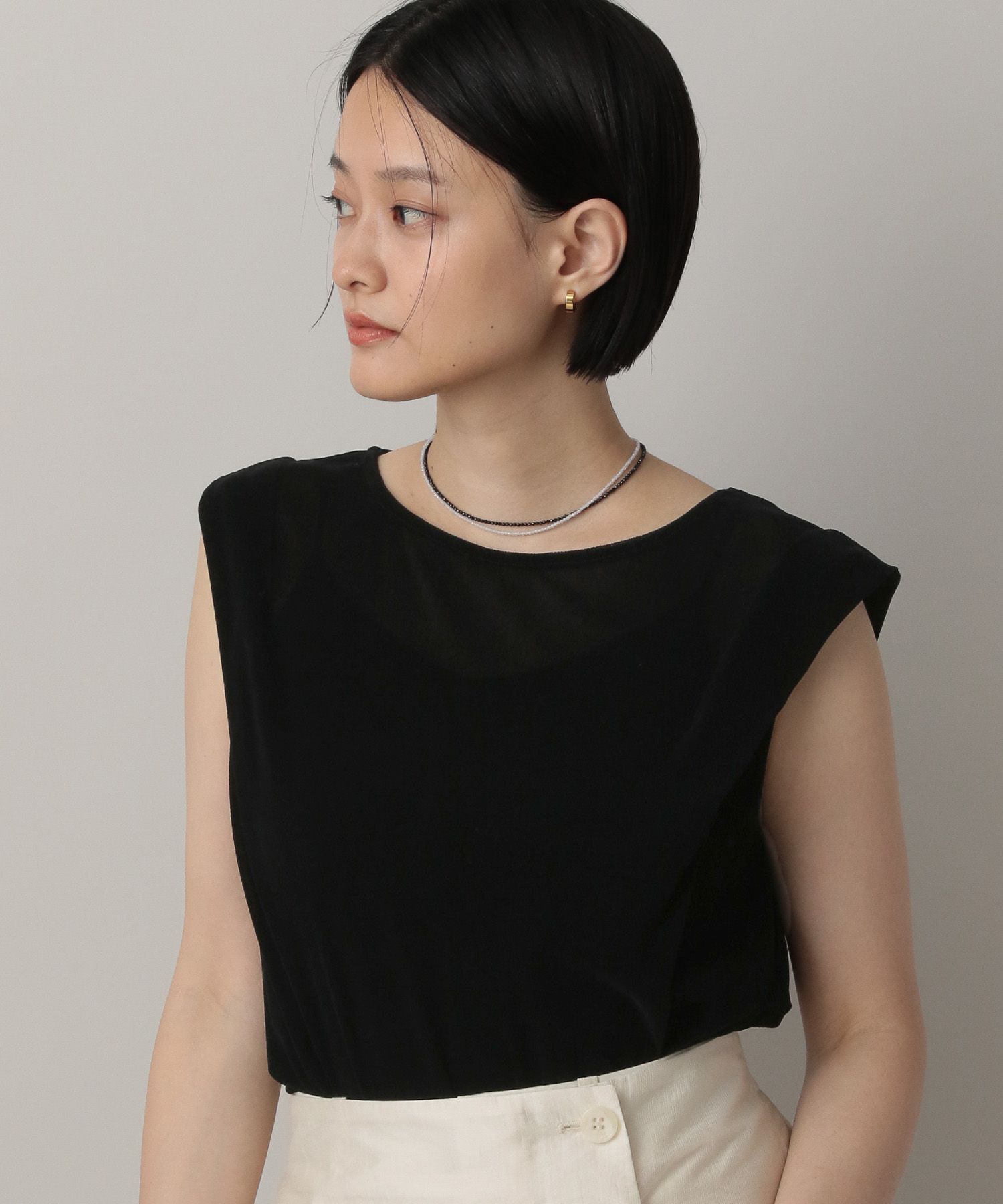 A part by 「ベロアタックスリーブノースリーブ」|Tシャツ・カットソー|ブラック