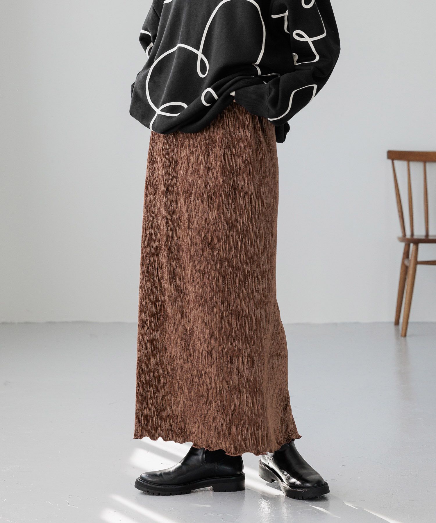 LOWRYS FARM「シャイニーベロアタイトスカート」|スカート|ブラウン５
