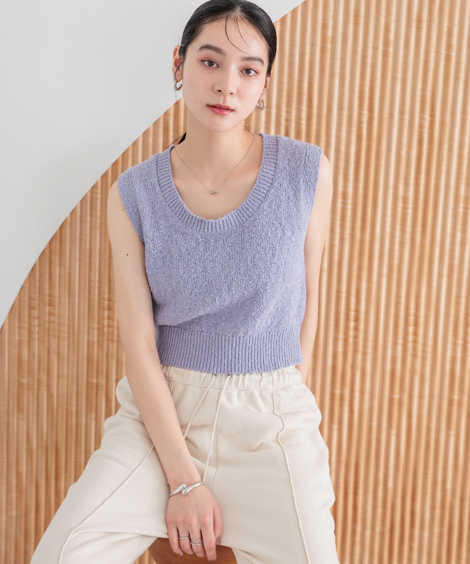 LOWRYS FARM「スラブバックボタンベスト」|ニット・セーター|