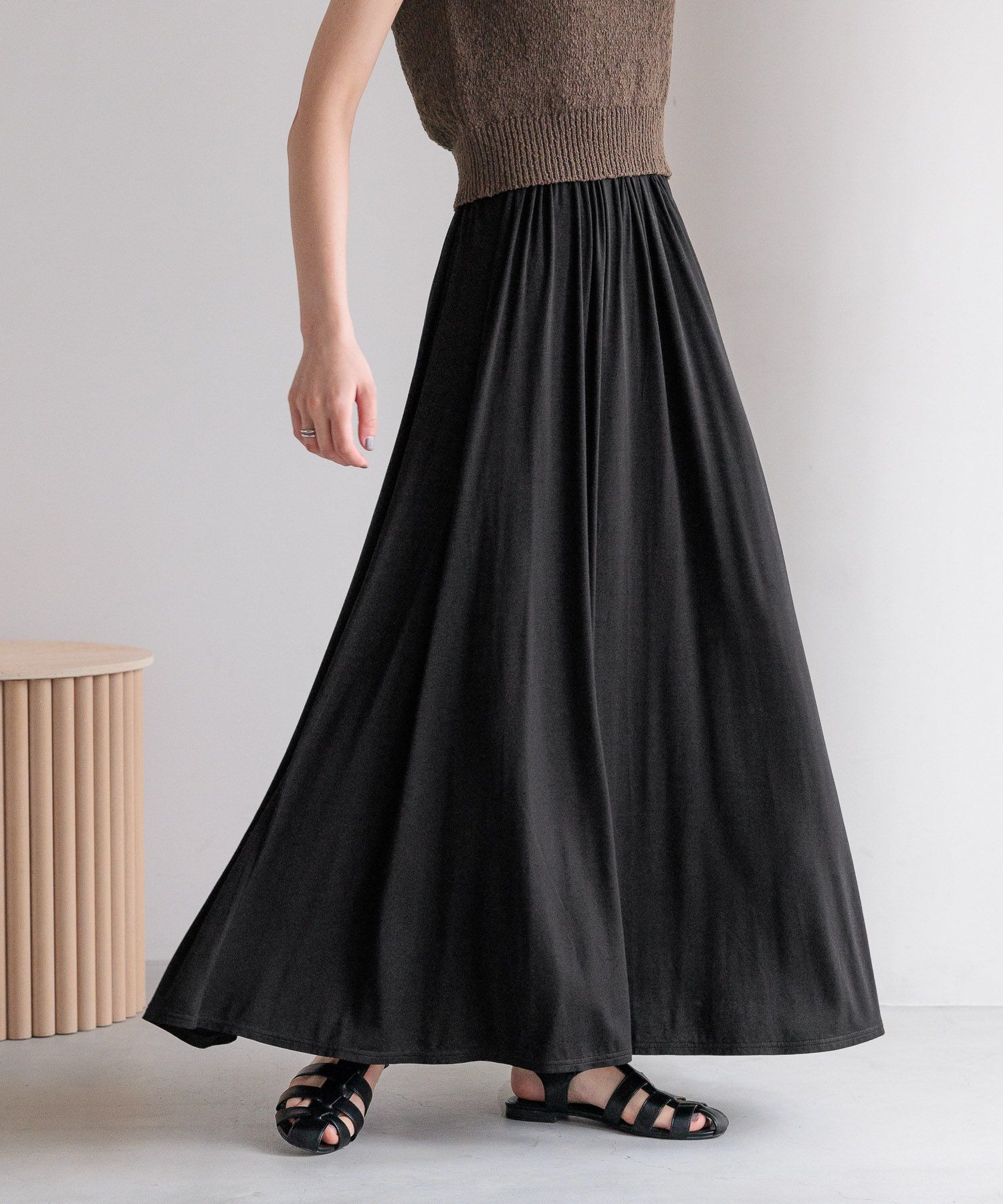 LOWRYS FARM「カットギャザーロングスカート」|スカート|BLK