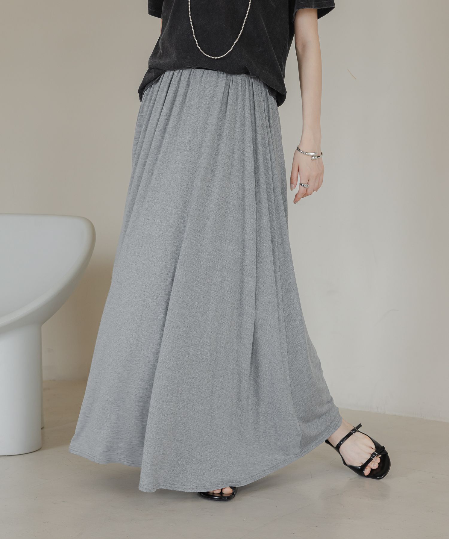 LOWRYS FARM「カットギャザーロングスカート」|スカート|GRY2