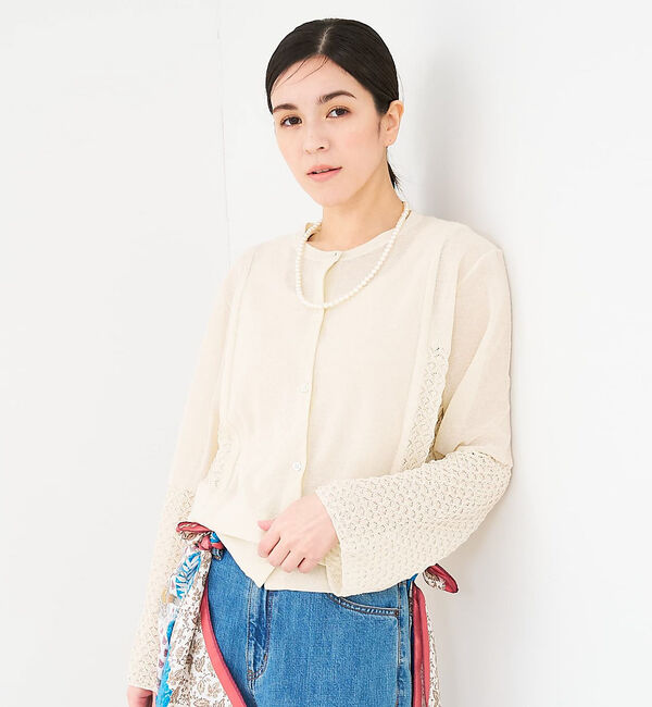 collex「リネンタッチ透かし柄カーディガン」|カーディガン|アイボリー