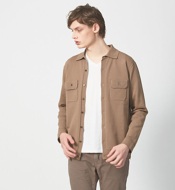 ABAHOUSE「ハイストレッチ PE 天竺 ポロ カーディガンジャケット」|カーディガン|グレージュ