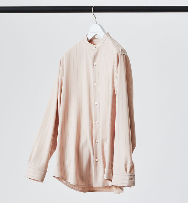 ABAHOUSE「バンドカラー ストライプシャツ」|シャツ・ブラウス|ライトベージュ