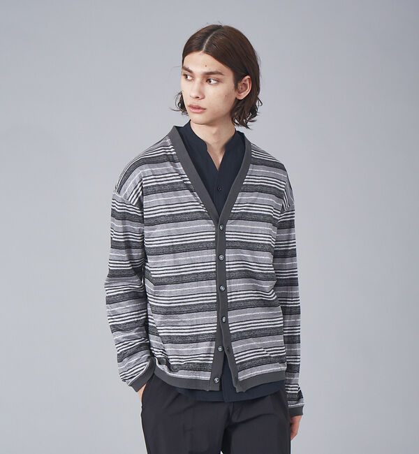 ABAHOUSE「リネン ジャージー マルチボーダー カーディガン」|カーディガン|グレー