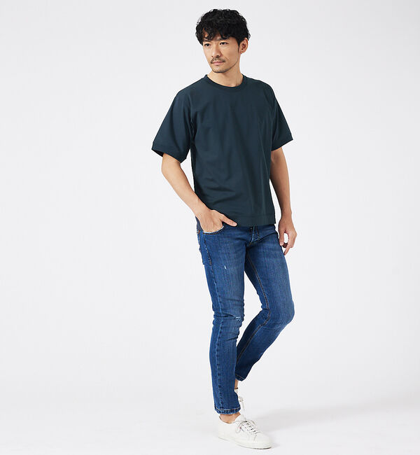 ABAHOUSE「【通年生地使用】シルケット天竺ワイドリブ 半袖Tシャツ」|Tシャツ・カットソー|