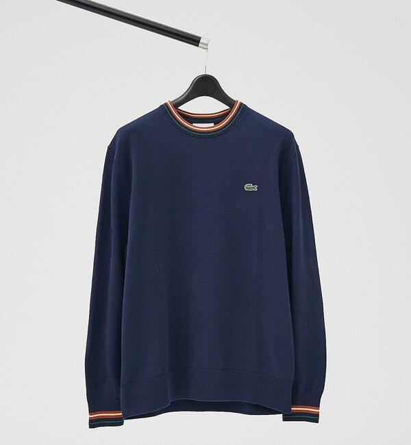 ABAHOUSE「【LACOSTE / ラコステ】ボーダーリブ プルオーバーニット」|ニット・セーター|ネイビー