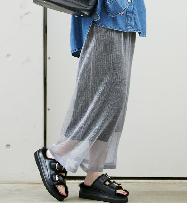 Rouge vif「針抜きリブシアーメタリックニットスカート」|スカート|グレー