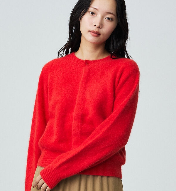 Rouge vif「【Le Melange/ル・メランジュ】前後2WAY クルーネックカーディガン」|ニット・セーター|レッド