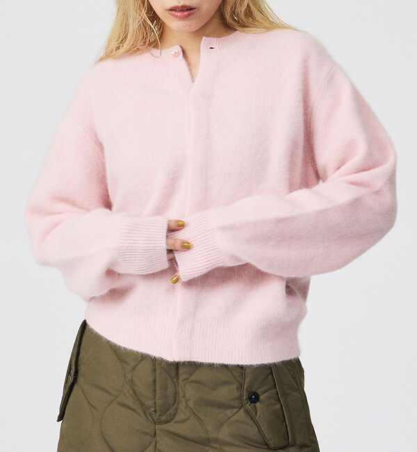 Rouge vif「【Le Melange/ル・メランジュ】前後2WAY クルーネックカーディガン」|ニット・セーター|ピンク