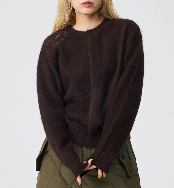 Rouge vif「【Le Melange/ル・メランジュ】前後2WAY クルーネックカーディガン」|ニット・セーター|ブラウン