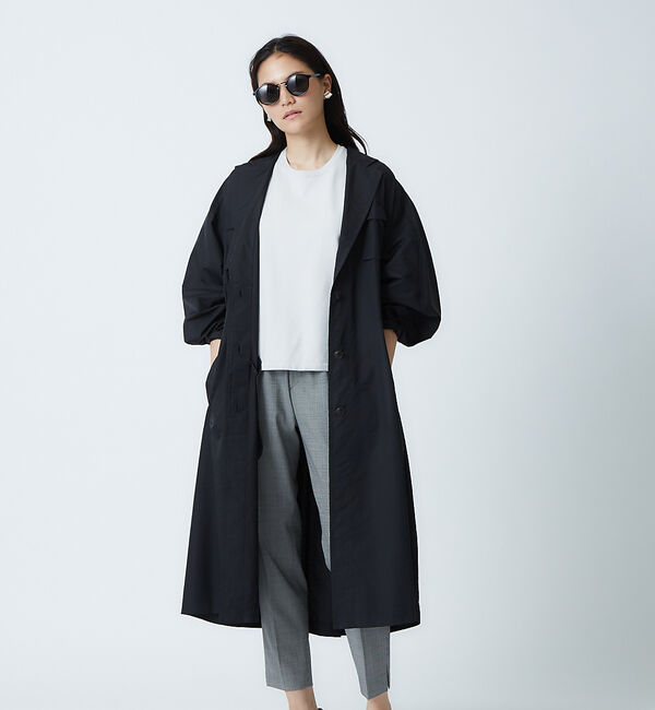 qualite「エアリーオーバーコート」|トレンチコート|ブラック