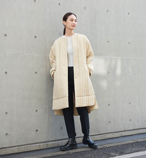 qualite「キルティングノーカラーコート」|ノーカラーコート|