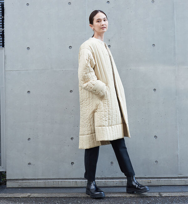 qualite「キルティングノーカラーコート」|ノーカラーコート|