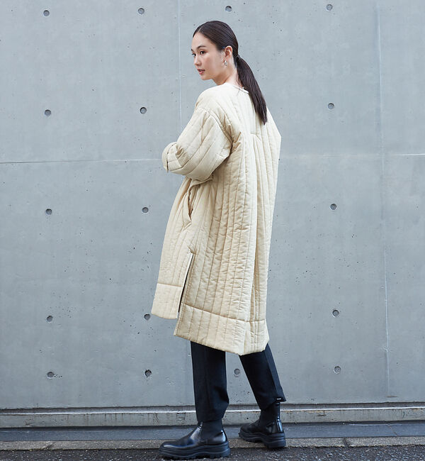 qualite「キルティングノーカラーコート」|ノーカラーコート|