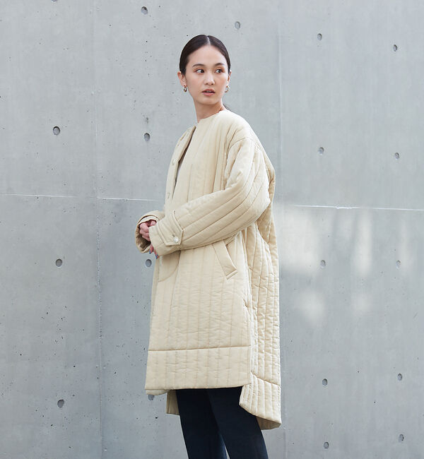 qualite「キルティングノーカラーコート」|ノーカラーコート|