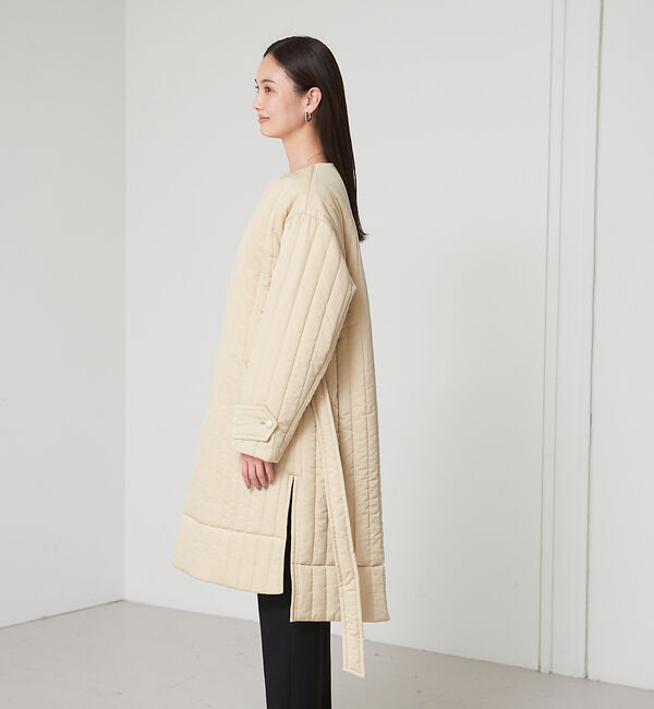qualite「キルティングノーカラーコート」|ノーカラーコート|