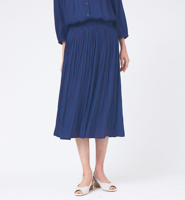 abahouse mavie「ヴィンテージサテンミモレ丈スカート」|スカート|ネイビー