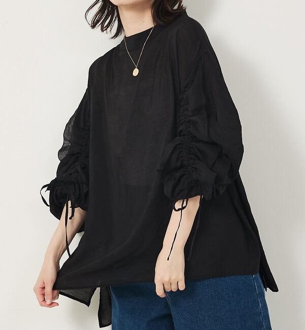 abahouse mavie「フリルギャザーシアーブラウス」|シャツ・ブラウス|ブラック