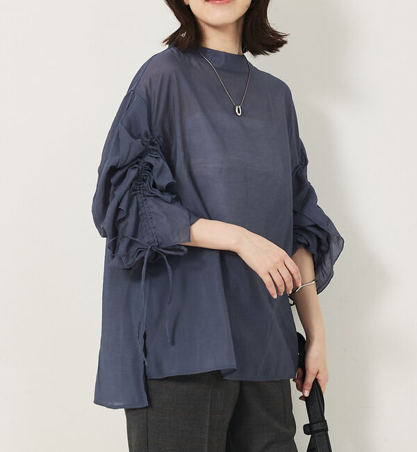 abahouse mavie「フリルギャザーシアーブラウス」|シャツ・ブラウス|ブルーグレー