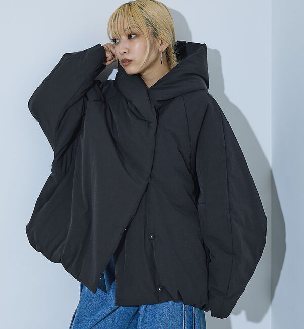 NOMINE「中綿 ボリューム フード ブルゾン」|ダウン|ブラック