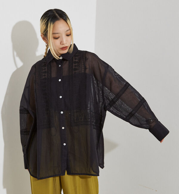 NOMINE「【WEB限定】コットネット 刺繍シャツ」|シャツ・ブラウス|ブラック