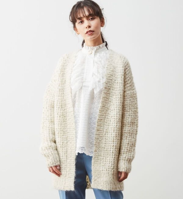  「モヘアラメ片畔タックニットカーディガン」|カーディガン|ホワイト