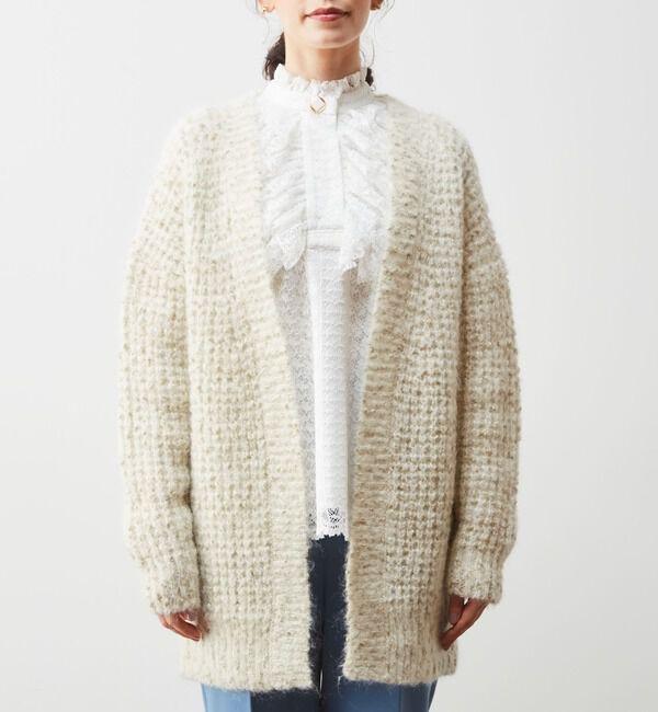  「モヘアラメ片畔タックニットカーディガン」|カーディガン|