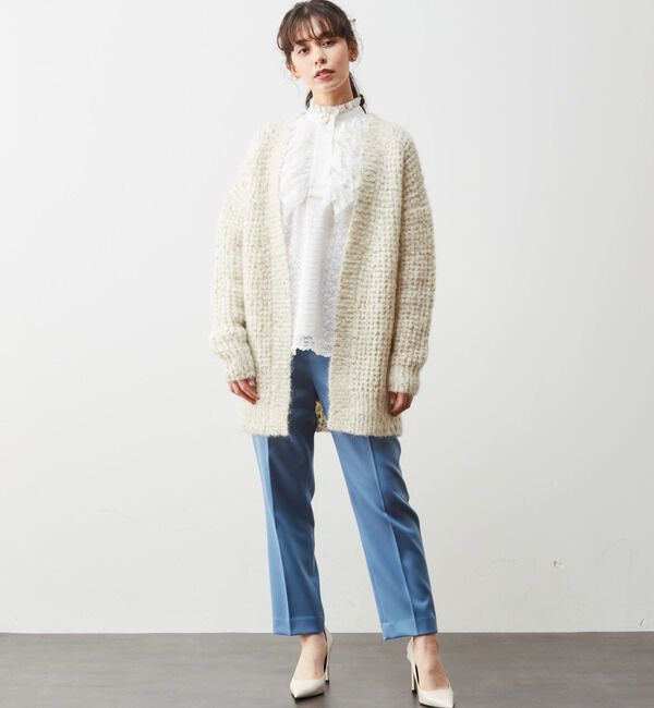  「モヘアラメ片畔タックニットカーディガン」|カーディガン|