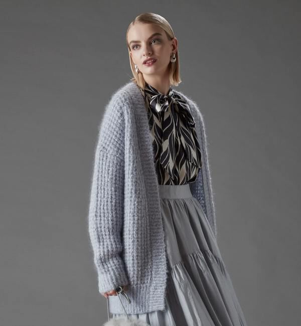  「モヘアラメ片畔タックニットカーディガン」|カーディガン|ライトブルー