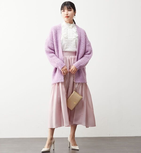  「モヘアラメ片畔タックニットカーディガン」|カーディガン|