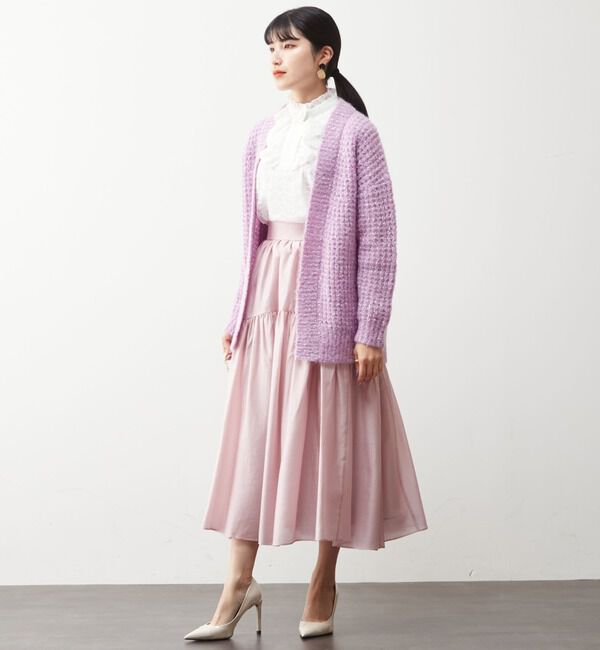  「モヘアラメ片畔タックニットカーディガン」|カーディガン|