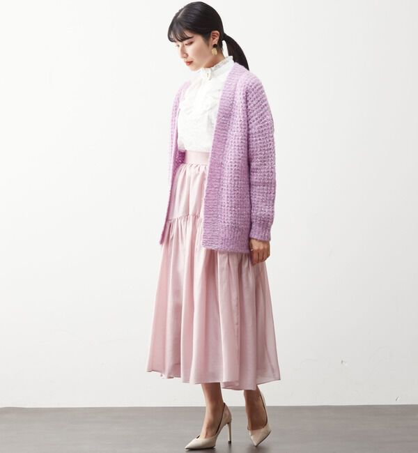  「モヘアラメ片畔タックニットカーディガン」|カーディガン|