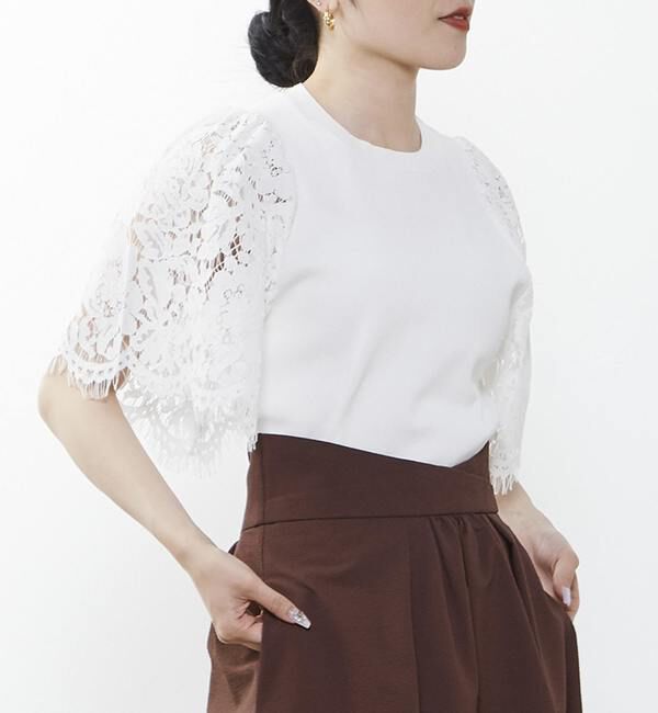 TIARA「レーススリーブコンパクトニット」|ニット・セーター|ホワイト