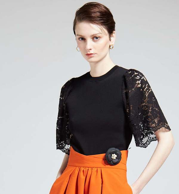 TIARA「レーススリーブコンパクトニット」|ニット・セーター|ブラック