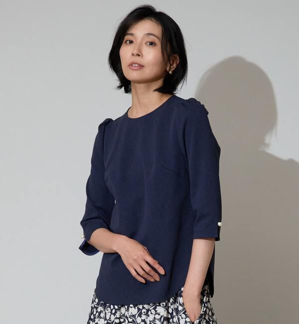 TIARA「パールアクセントトップス」|シャツ・ブラウス|ネイビー