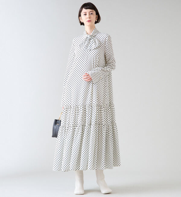 TIARA「ドットプリントボウタイティアードワンピース」|ワンピース|オフ