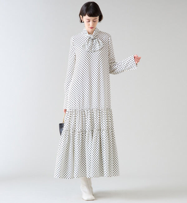 TIARA「ドットプリントボウタイティアードワンピース」|ワンピース|